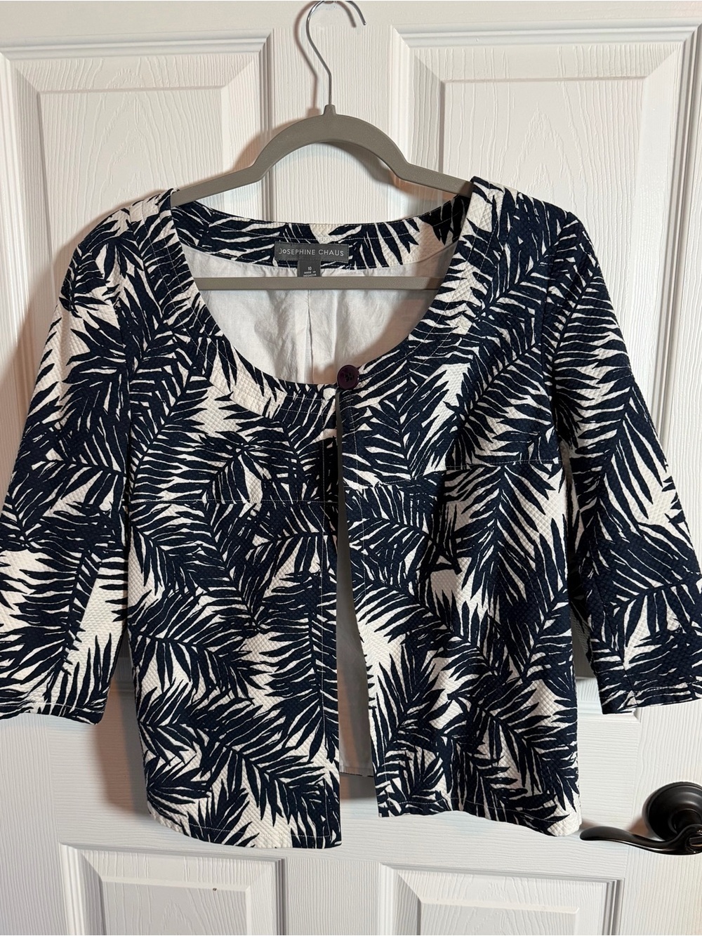 Josephine Chaus Navy and White Palm-Print Cropped Jacket Size 10